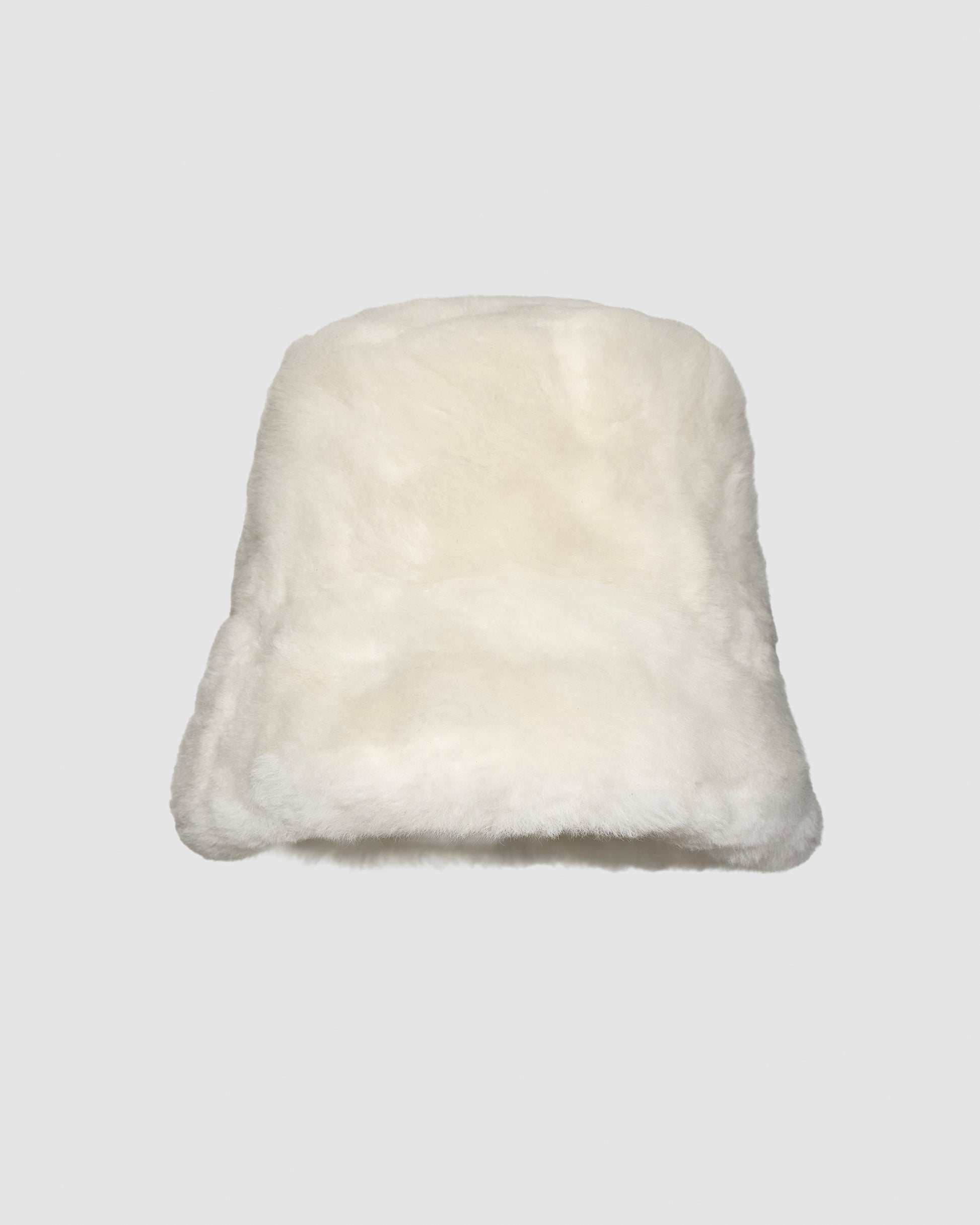 SENTALER Oversized Shearing Bucket Hat in Ivory, Alpaca Shearling. Off-figure.