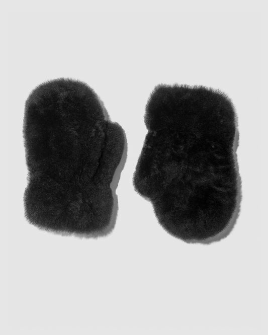 SENTALER Oversized Shearing Mittens in Black, Alpaca Shearling. Off-figure.