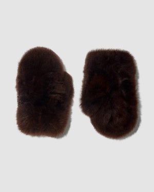 SENTALER Oversized Shearing Mittens in Chocolate Brown, Alpaca Shearling. Off-figure.