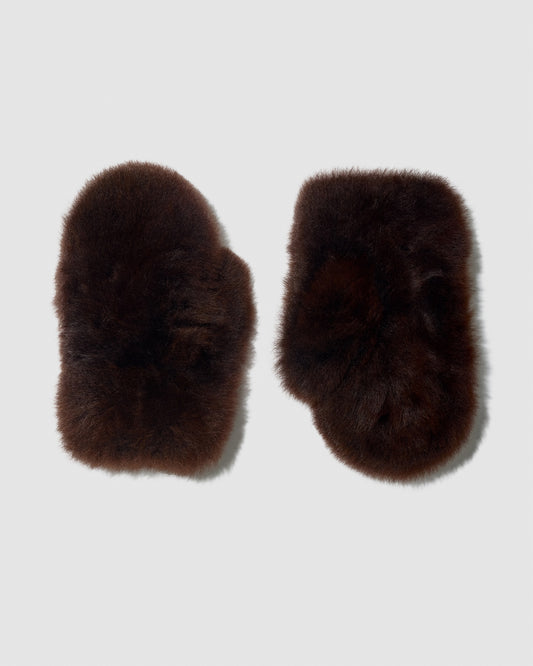 SENTALER Oversized Shearing Mittens in Chocolate Brown, Alpaca Shearling. Off-figure.