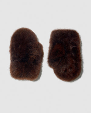 SENTALER Oversized Shearing Mittens in Chocolate Brown, Alpaca Shearling. Off-figure.