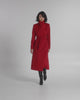 SENTALER Long Funnel Collar Wrap Coat in Scarlet Red, Baby Alpaca. Product video, worn by a female model, full-length and detail views of the fabric and finishing.