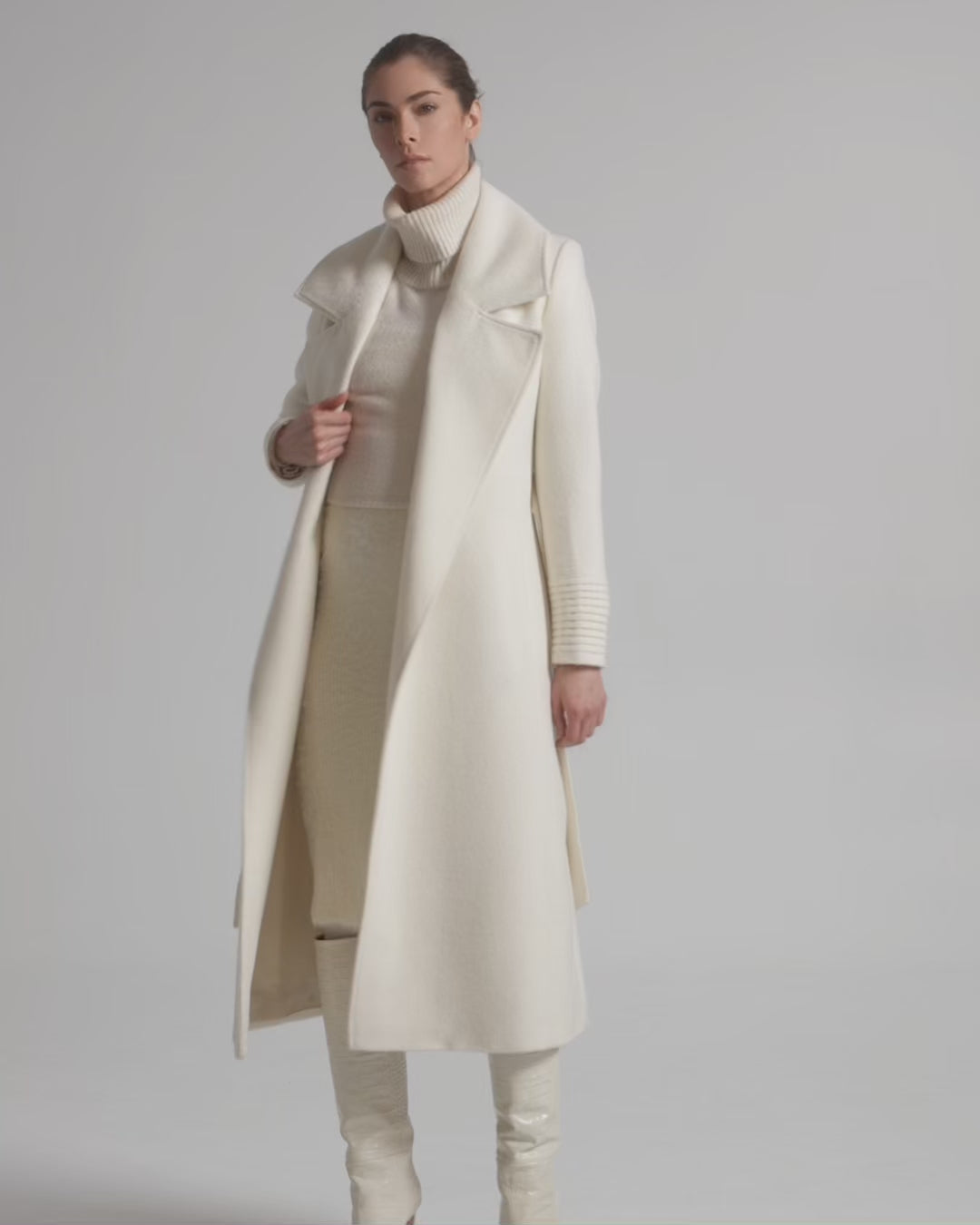 Long Large Notched Collar Wrap Coat - Ivory – SENTALER