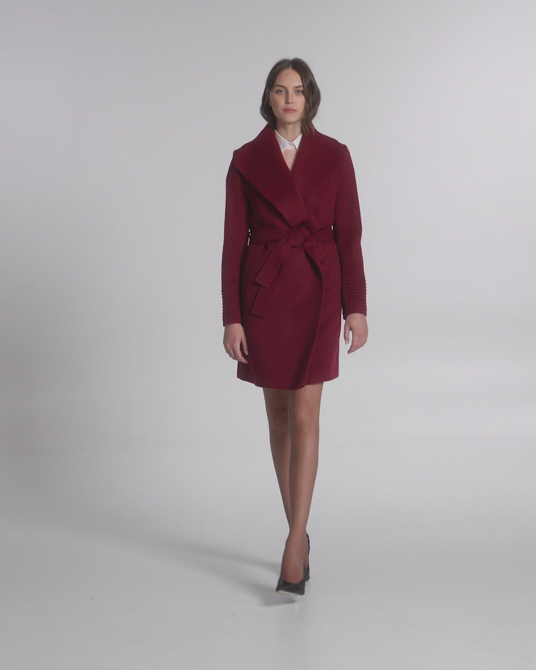 Baby Alpaca Mid Length Shawl Collar Wrap Coat - Garnet Red – SENTALER