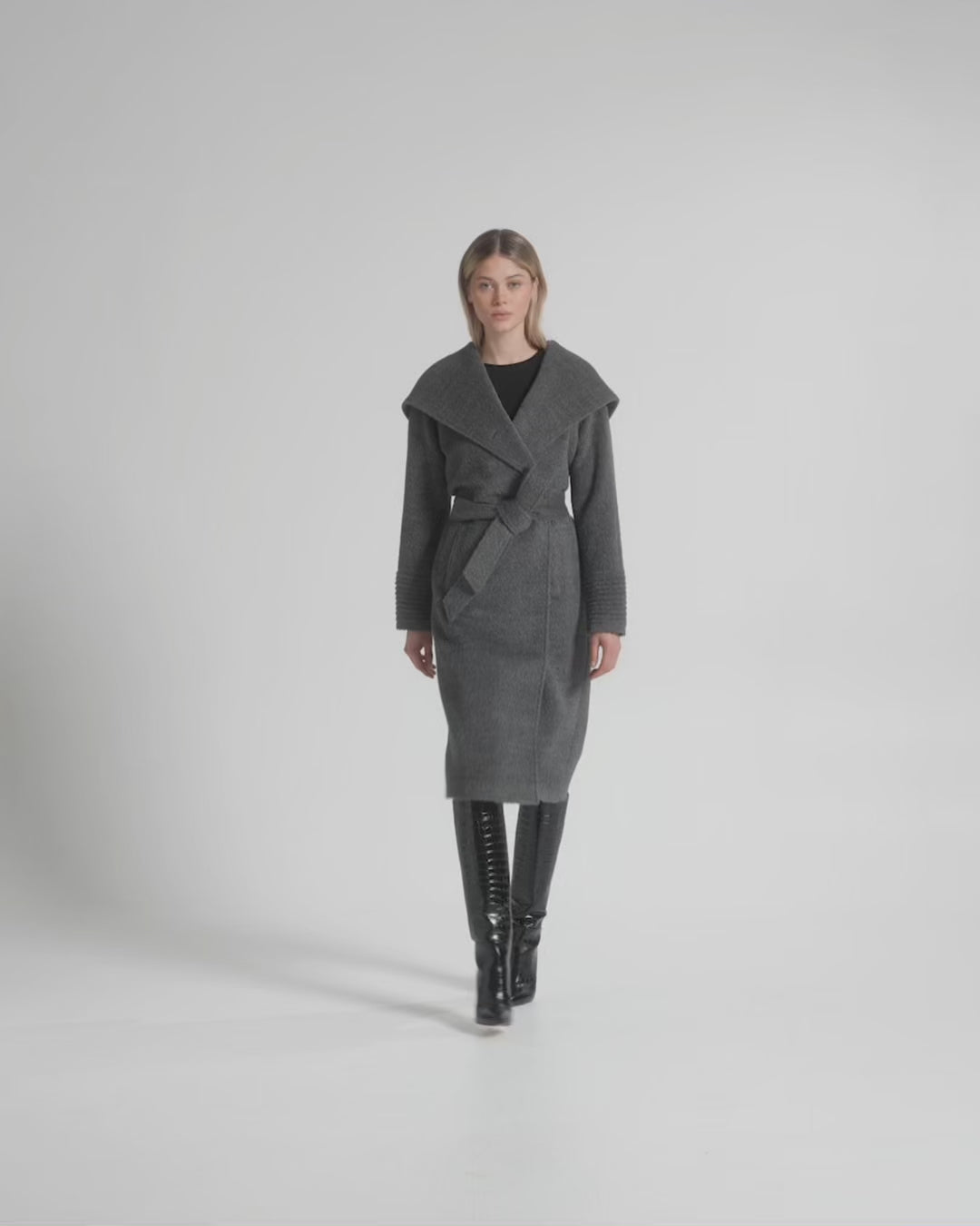 Bouclé Long Hooded Coat - Grey – SENTALER