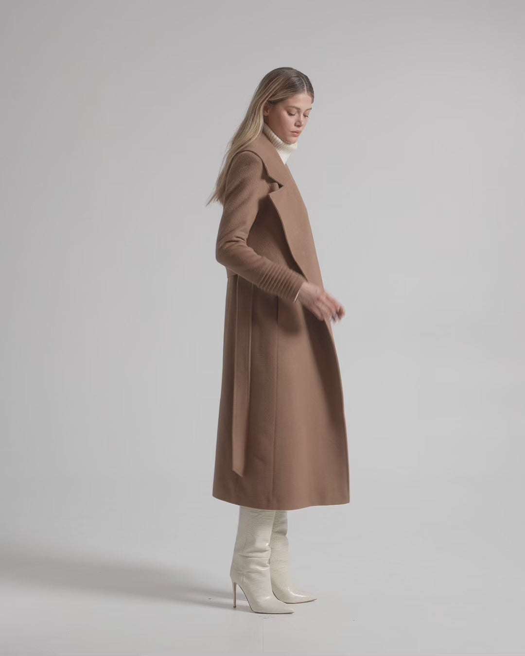 Long Large Notched Collar Wrap Coat - Dark Camel – SENTALER