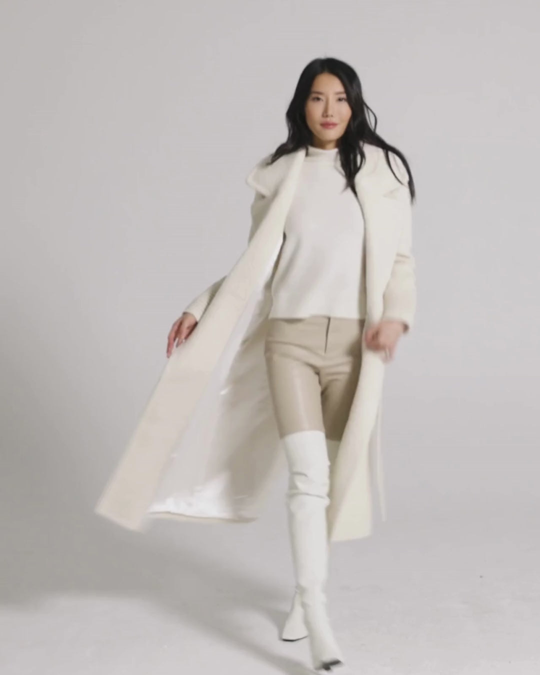 Bouclé Long Notched Collar Wrap Coat - Ivory – SENTALER
