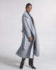 SENTALER Long Large Notched Collar Wrap Coat in Glacial Blue, Baby Alpaca. Product video, worn by a female model, full-length and detail views of the fabric and finishing.