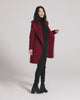 Sentaler Mid Length Shawl Collar Wrap Garnet Red Coat in Baby Alpaca wool. Seen as product video on female model.