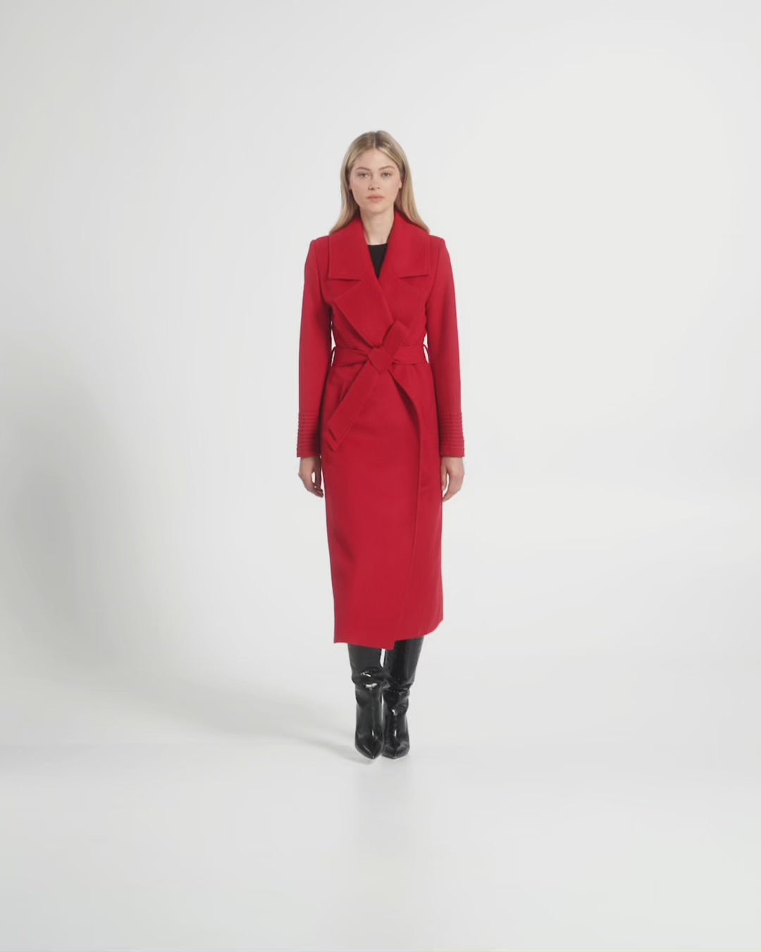 Long Large Notched Collar Wrap Coat - Scarlet Red – SENTALER