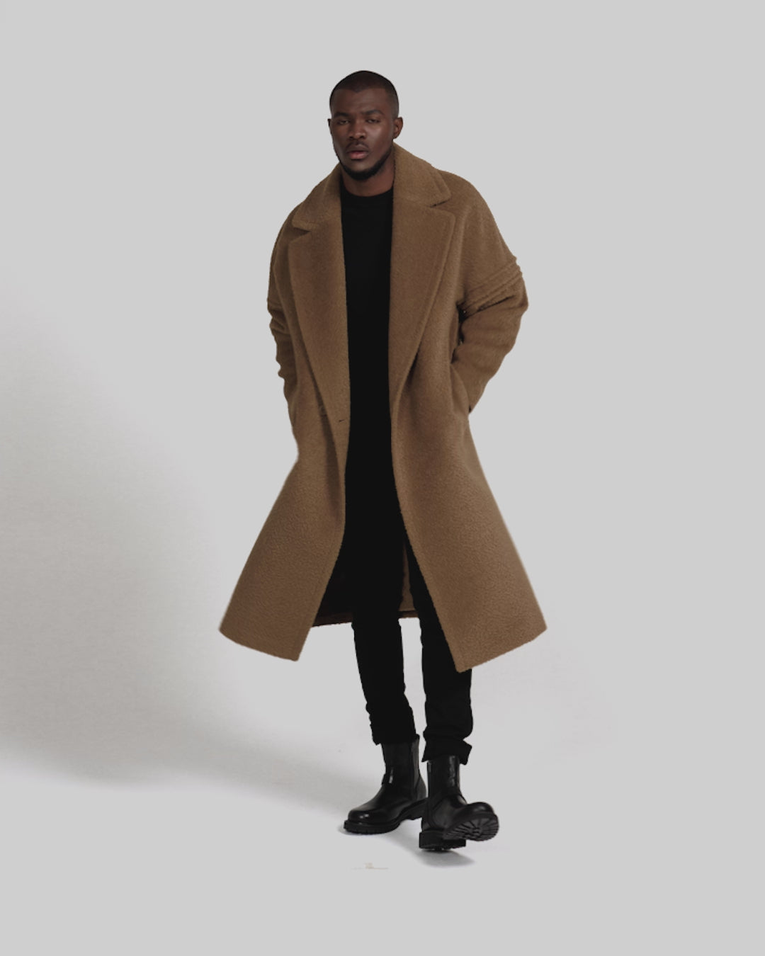 Boucle Alpaca Robe Dark Camel Coat SENTALER