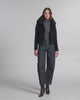 SENTALER Moto Jacket with Signature Double Collar in Black, Bouclé Alpaca. Product video, worn by a female model, full-length and detail views of the fabric and finishing.