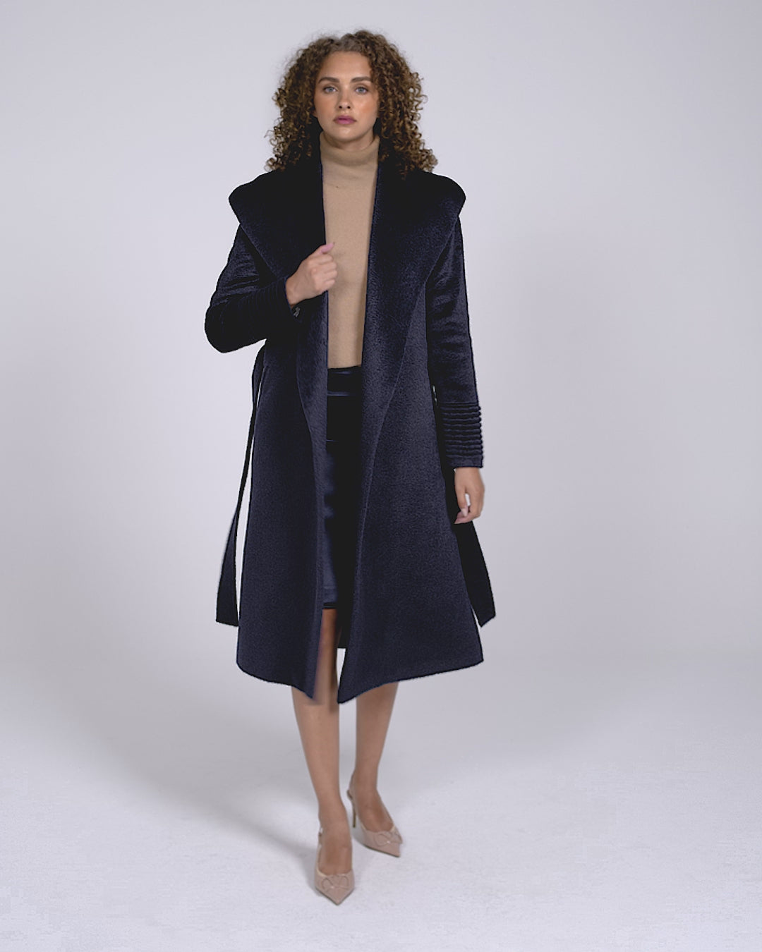 Suri Long Shawl Collar Wrap Coat - Deep Navy – SENTALER