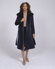 Sentaler Suri Alpaca Long Shawl Collar Wrap Deep Navy Coat in Suri Alpaca wool. Seen as product video with female model.