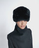 SENTALER Shearling Hat in Black, Alpaca Shearling. Product video, worn by a female model, full-length and detail views of the fabric and finishing.