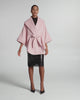 SENTALER Cape with Shawl Collar and Belt in Pink Frost, Baby Alpaca. Product video, worn by a female model, full-length and detail views of the fabric and finishing.