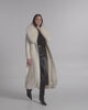 SENTALER Maxi Coat with Alpaca Shearling Collar in Ivory, Suri Alpaca. Product video, worn by a female model, full-length and detail views of the fabric and finishing.