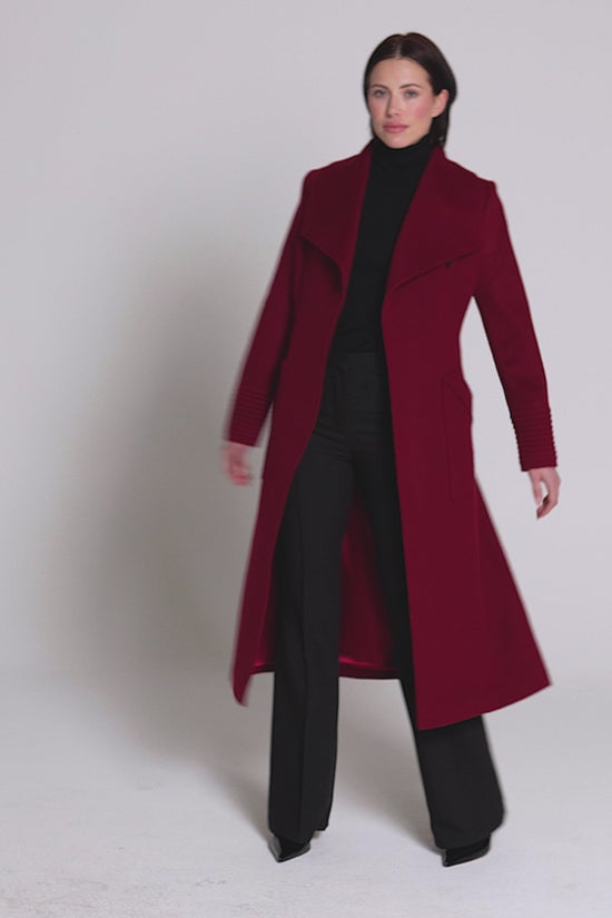 Sentaler Long Wide Collar Wrap Coat featured in Baby Alpaca and available in Garnet Red. Seen as product video.