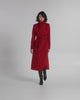 SENTALER Long Funnel Collar Wrap Coat in Scarlet Red, Baby Alpaca. Product video, worn by a female model, full-length and detail views of the fabric and finishing.