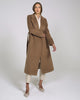 Sentaler Alpaca Long Notched Collar Wrap Dark Camel Brown Coat in Baby Alpaca wool. Seen as product video with female model.