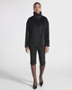 SENTALER Stand Collar Aviator Jacket in Black, Suri Alpaca. Product video, worn by a female model, full-length and detail views of the fabric and finishing.