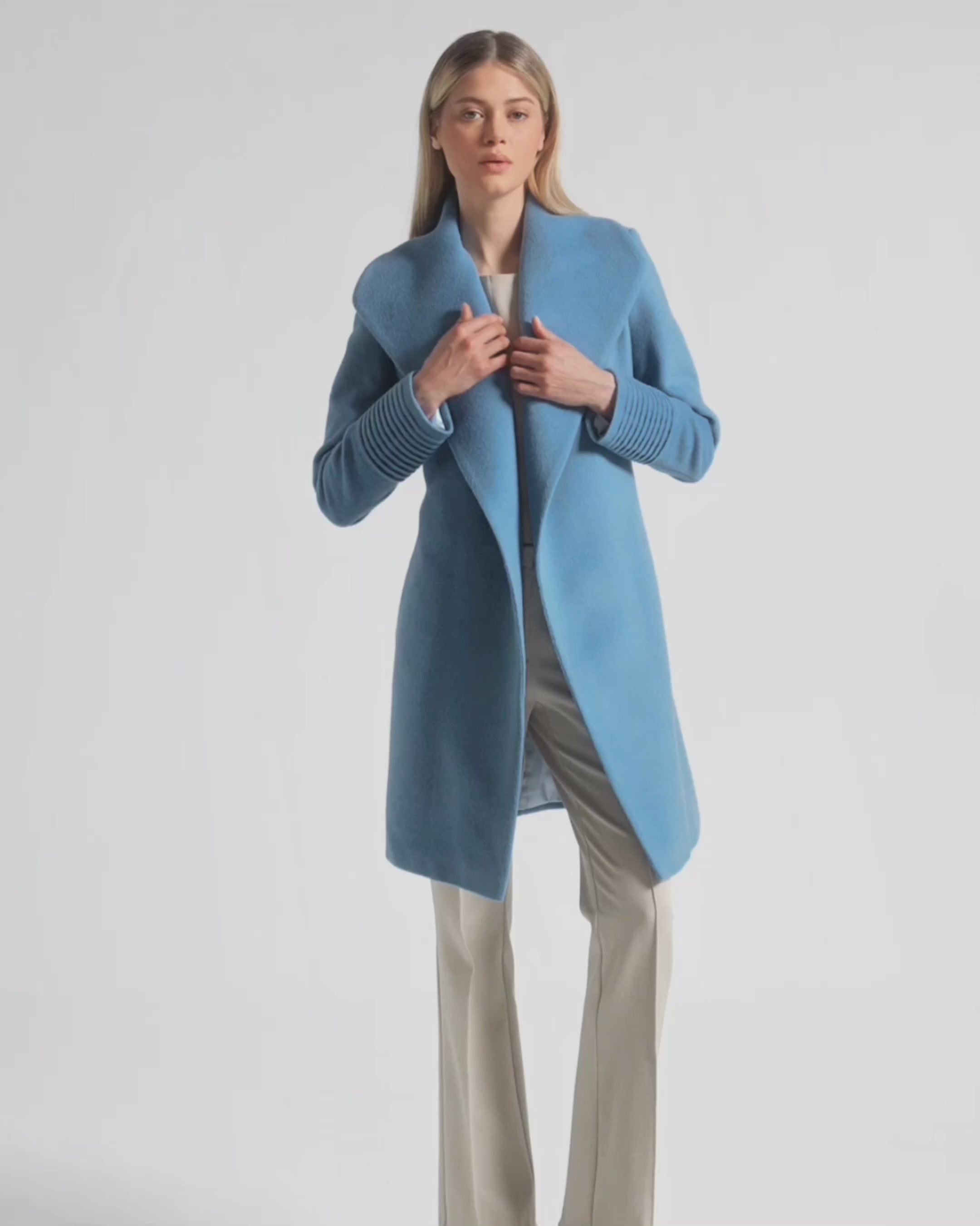 Mid Length Shawl Collar Wrap Coat - Steel Blue – SENTALER