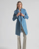 Sentaler Baby Alpaca Mid Length Shawl Collar Wrap Steel Blue Coat in Baby Alpaca wool. Seen as product video on female model.
