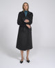 Sentaler Baby Alpaca Long Notched Collar Wrap Black Coat in Baby Alpaca wool. See as product video with female model.