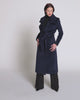 Sentaler Bouclé Alpaca Long Notched Collar Wrap Midnight Blue Coat in Bouclé Alpaca wool. Seen as product video on female model.