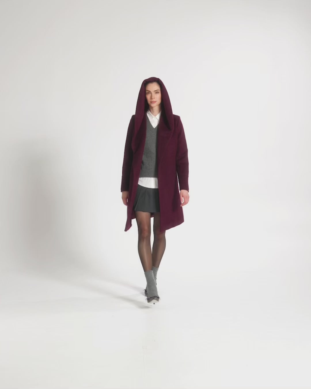 Mid Length Hooded Wrap Coat - Cherry Lacquer – SENTALER