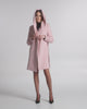 SENTALER Mid Length Hooded Wrap Coat in Pink Frost, Baby Alpaca. Product video, worn by a female model, full-length and detail views of the fabric and finishing.