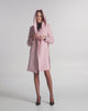 SENTALER Mid Length Hooded Wrap Coat in Pink Frost, Baby Alpaca. Product video, worn by a female model, full-length and detail views of the fabric and finishing.