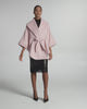 SENTALER Cape with Shawl Collar and Belt in Pink Frost, Baby Alpaca. Product video, worn by a female model, full-length and detail views of the fabric and finishing.