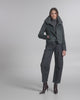 SENTALER Moto Jacket with Signature Double Collar in Graphite, Bouclé Alpaca. Product video, worn by a female model, full-length and detail views of the fabric and finishing.