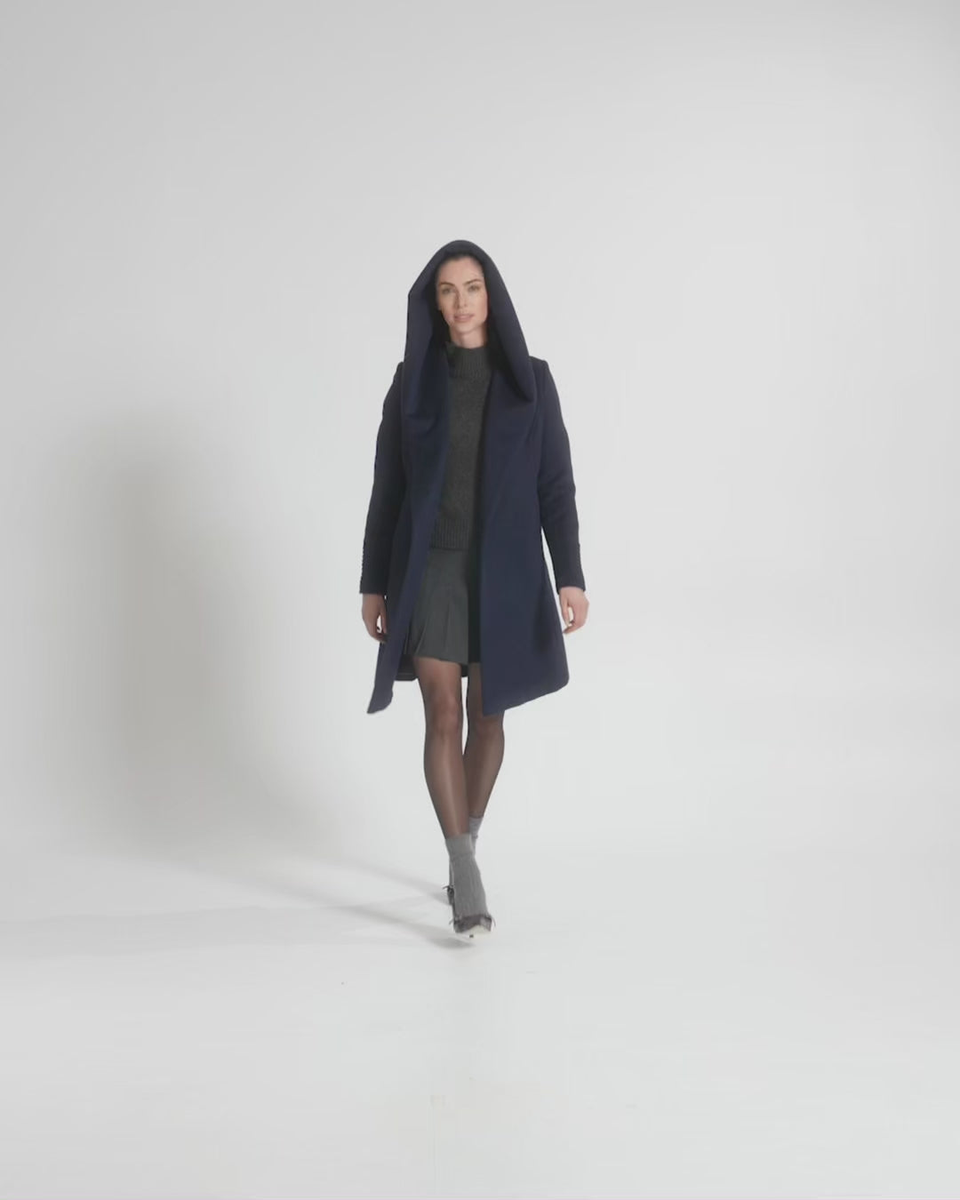 Mid Length Hooded Wrap Coat - Deep Navy – SENTALER