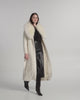 SENTALER Maxi Coat with Alpaca Shearling Collar in Ivory, Suri Alpaca. Product video, worn by a female model, full-length and detail views of the fabric and finishing.