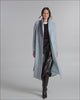 SENTALER Long Funnel Collar Wrap Coat in Glacial Blue, Baby Alpaca. Product video, worn by a female model, full-length and detail views of the fabric and finishing.