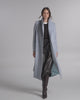 SENTALER Long Funnel Collar Wrap Coat in Glacial Blue, Baby Alpaca. Product video, worn by a female model, full-length and detail views of the fabric and finishing.