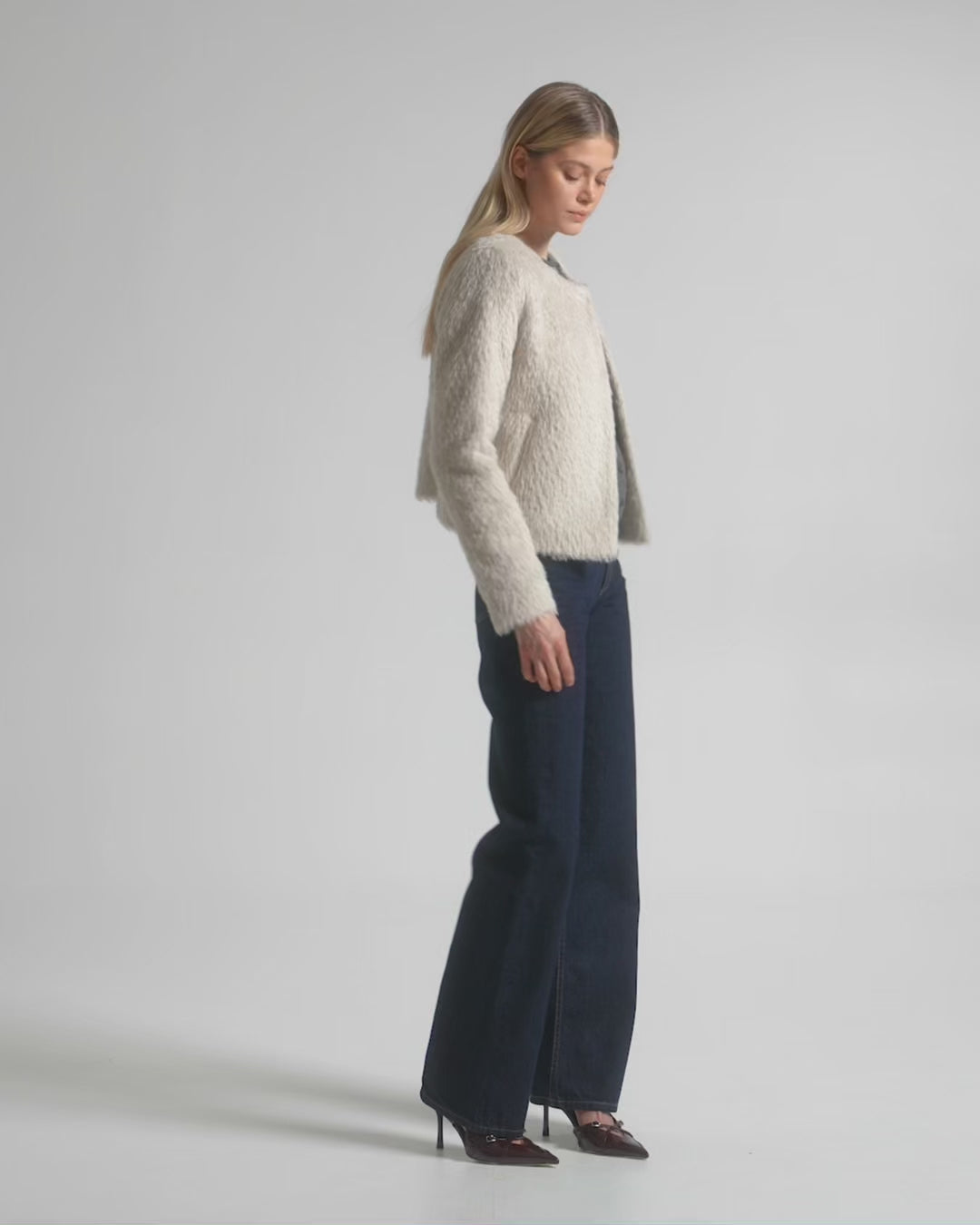 Textured Collarless Moto Jacket - Oat – SENTALER