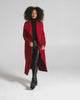 Sentaler Long Wide Collar Wrap Scarlet Red Coat in Baby Alpaca wool. Seen as product video on female model.