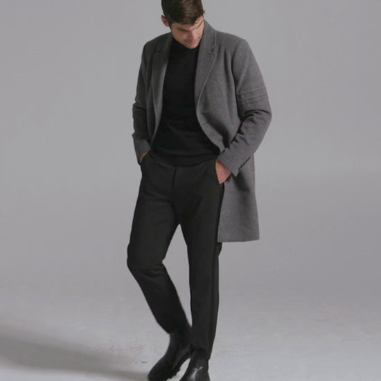 Sentaler Baby Alpaca Notched Lapel Gravity Grey Overcoat in Baby Alpaca wool. Seen as product video on male model.