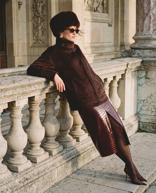 Shearling Hat in Chocolate Brown.