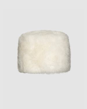 SENTALER Shearling Hat in Ivory, Alpaca Shearling. Off-figure.