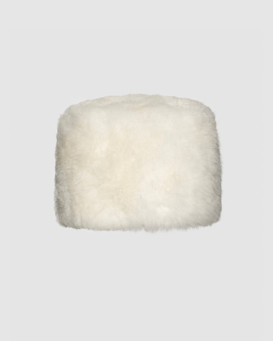 SENTALER Shearling Hat in Ivory, Alpaca Shearling. Off-figure.