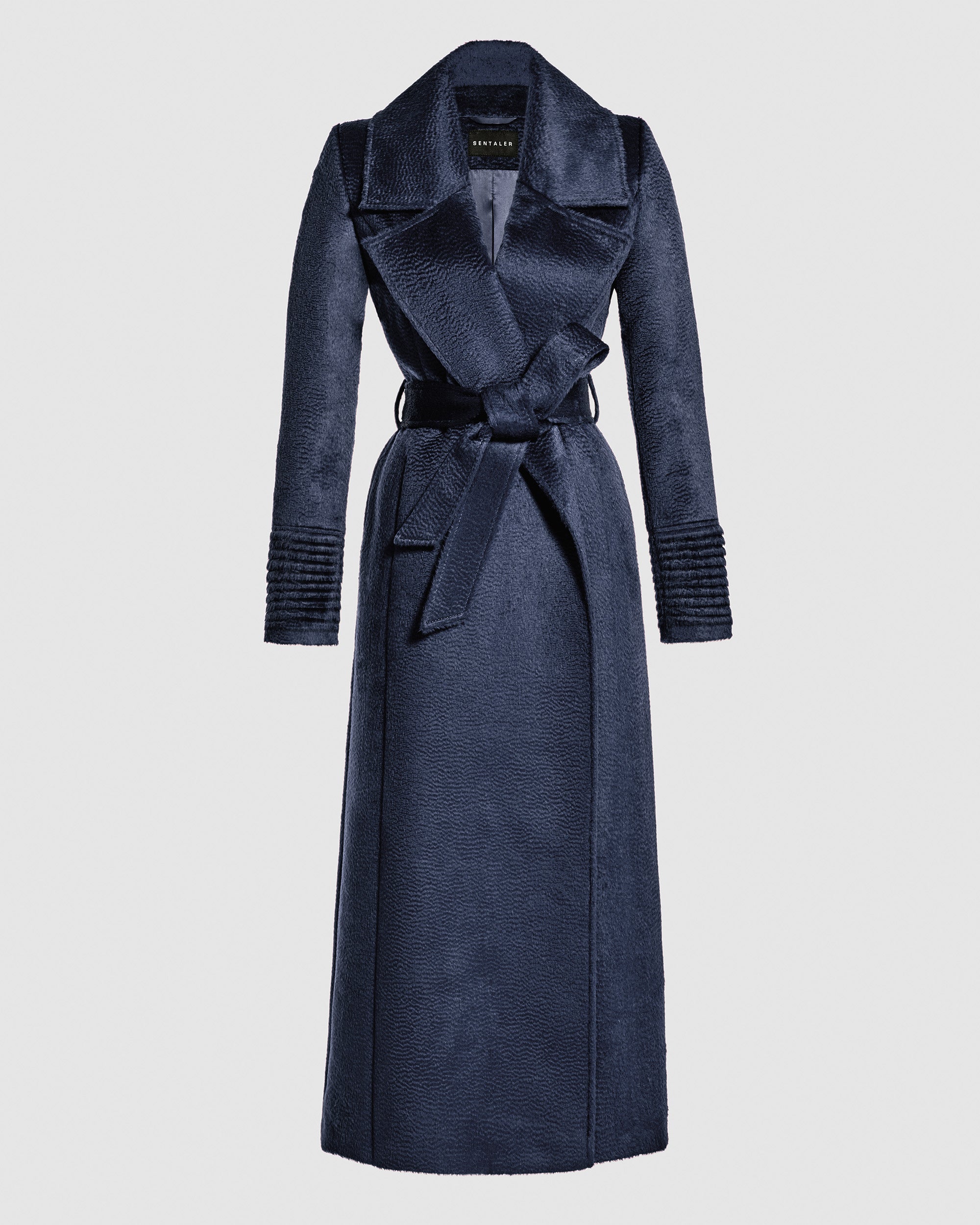 Alpaca Maxi Notched Collar Wrap Deep Navy Coat | SENTALER
