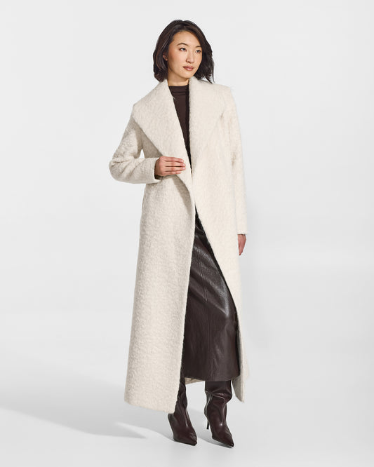 Textured Suri Alpaca Maxi Shawl Collar Wrap Coat