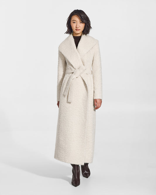 Textured Suri Alpaca Maxi Shawl Collar Wrap Coat