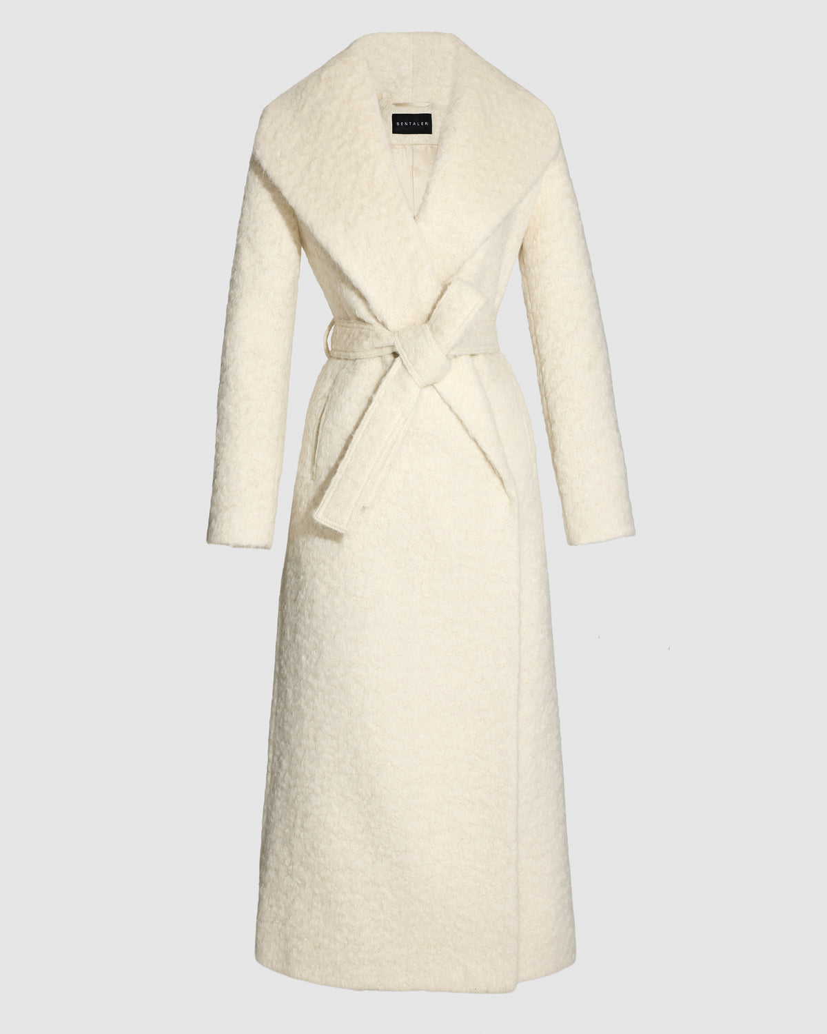Textured Suri Alpaca Maxi Shawl Collar Wrap Coat