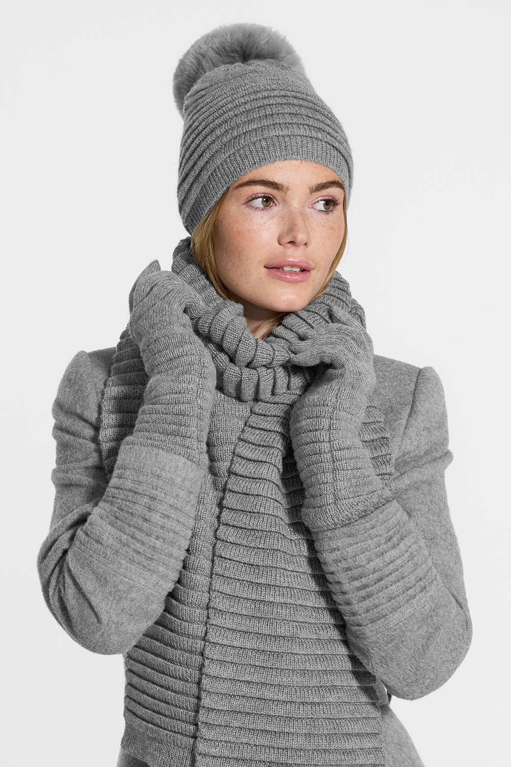 Knitted Hat & Scarf in Grey