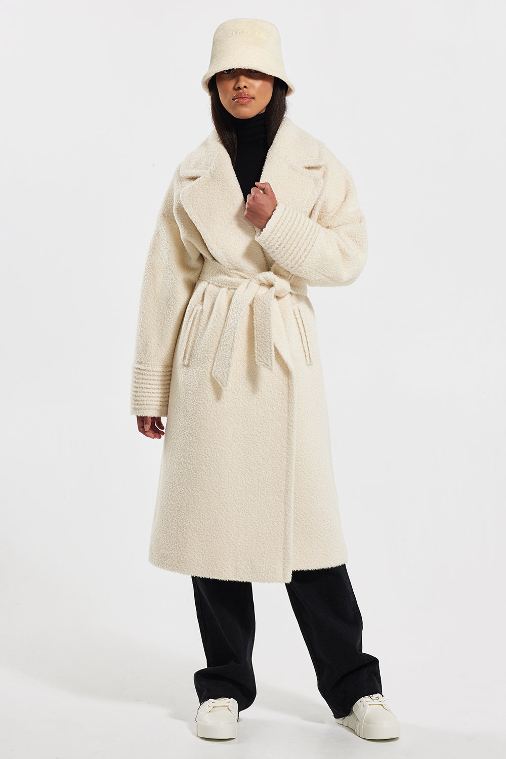 BUSINESS CHIC Bojana Sentaler wears the Mid Length Hooded Wrap